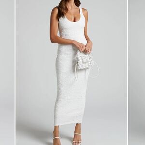 NWT Showpo. NOVIDA MIDI DRESS
Textured Bodycon Dress in White Size 10